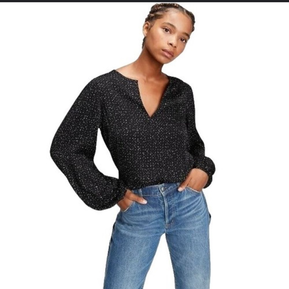 GAP Black White Polka Dots V Neck Puffed Long Sleeve top